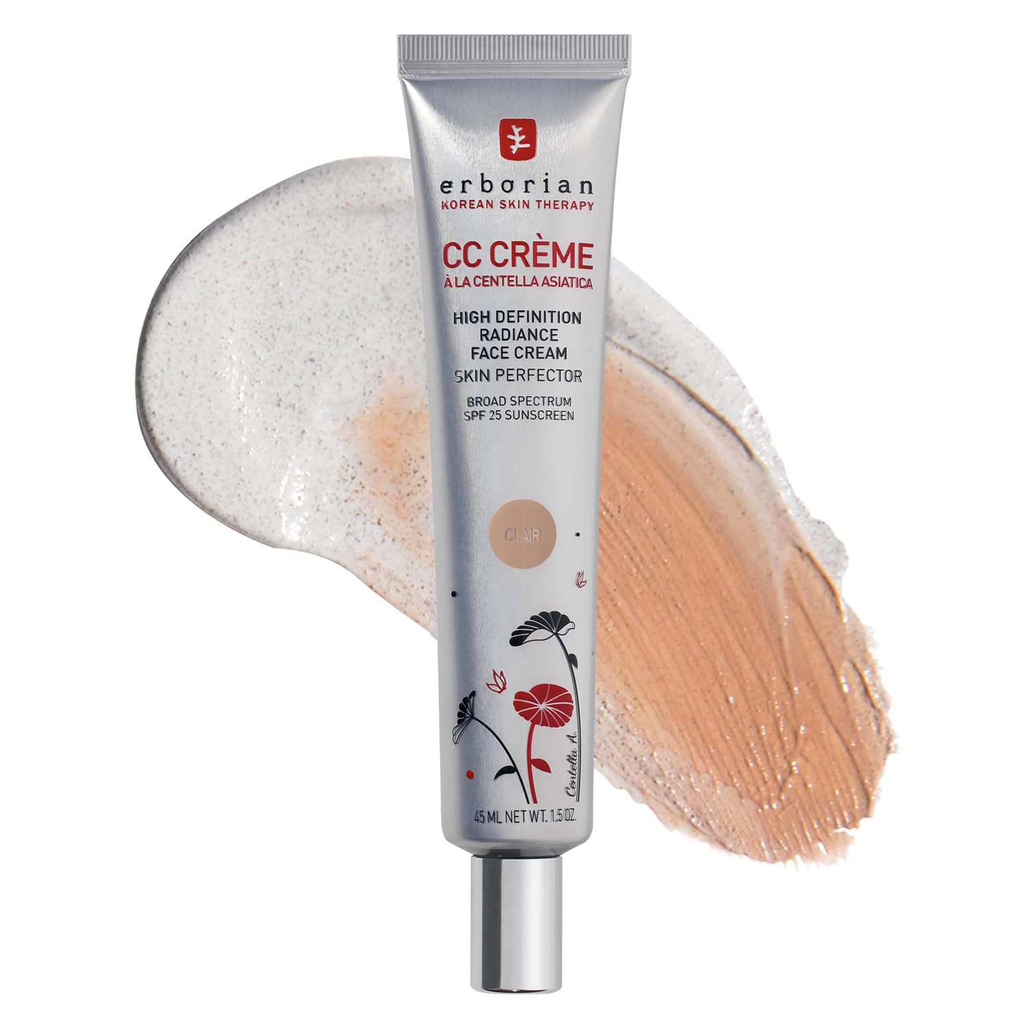 Erborian Color Correcting CC Cream with Centella Asiatica - Light Multi-Purpose Facial Concealer with Illuminating Finish Soothes & Hydrates Skin - SPF Korean Skincare Skin Perfector