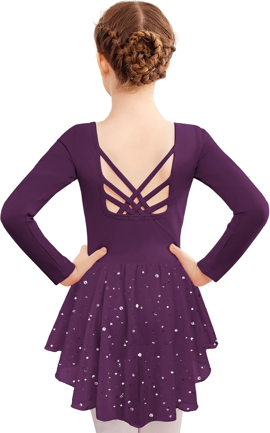 Zaclotre Girls Long Sleeve Ballet Leotards with Shinny Skirts Dance Dress