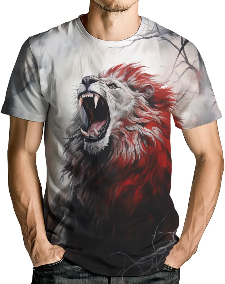 Mens Animal Lion 3D Printed T-Shirt Casual Short Sleeve Tee Shirt