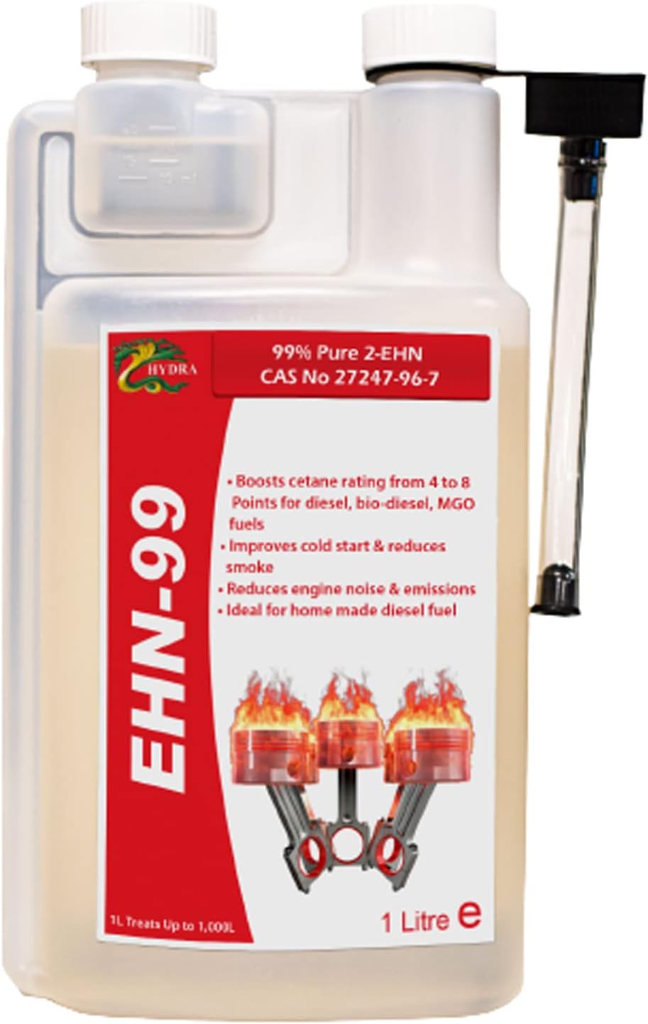 HYDRA EHN-99, 2-Ethylhexyl-Nitrate 99% Pure 2 EHN Performance Enhancer Cetane Booster Diesel Treatment Additive, 1L Treats up to 1000L.