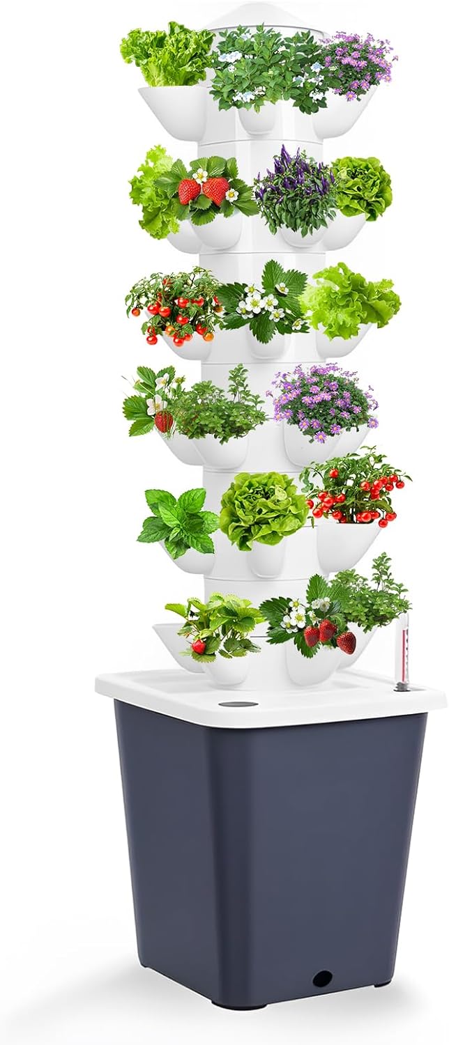 Hydroponic Growing System 30 Pods Hydroponics Tower Garden for Indoor Herbs, Fruits, And Vegetables, Aeroponics Growing Kit with Hydrating Pump and Movable Water Tank for Gardening Lover