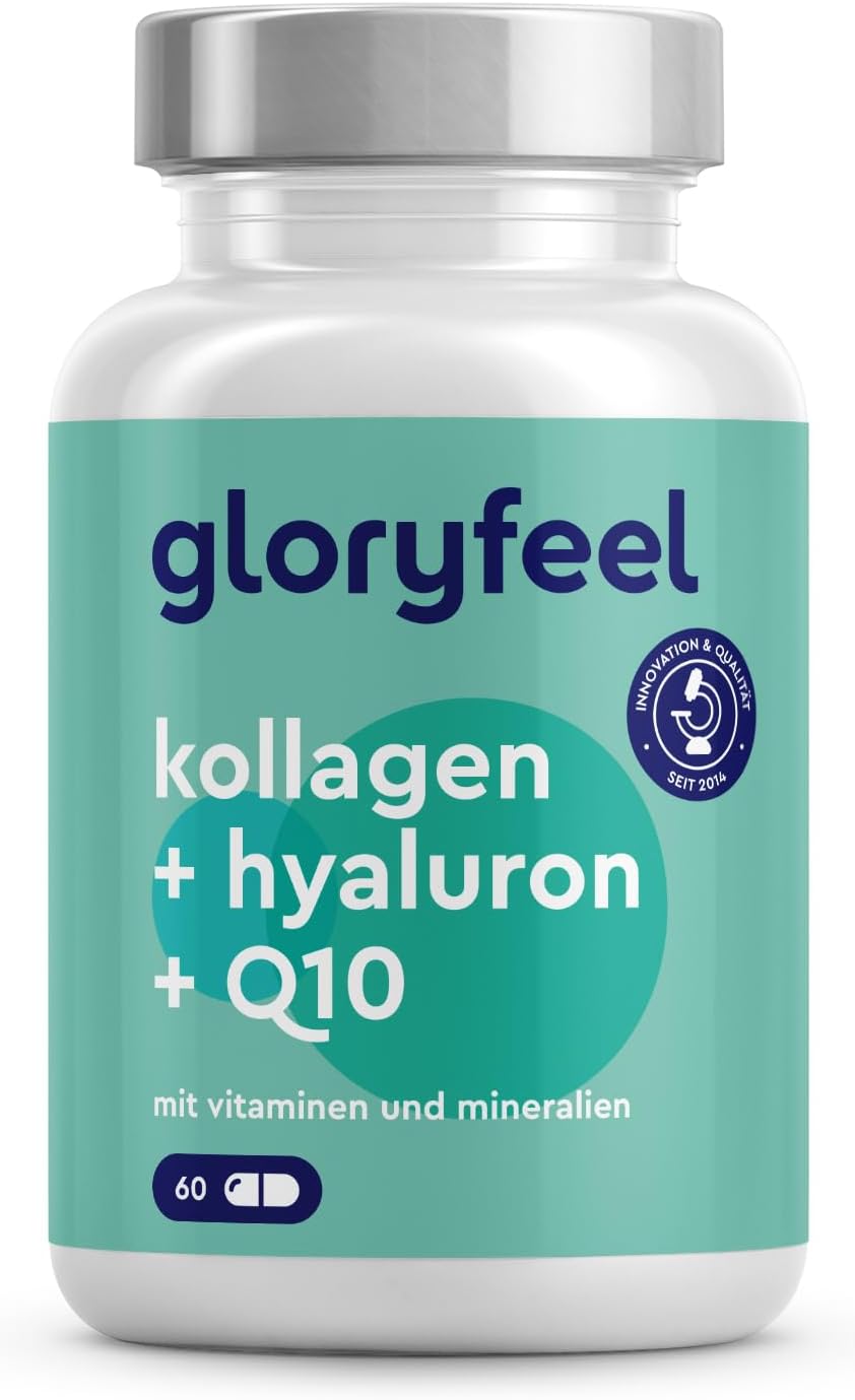 Collagen + coenzyme Q10 + hyaluronic Acid - Premium: Marine Collagen - with zinc, Magnesium, Vitamin B12, D3, A & C - 60 Capsules - Laboratory-Tested, high-dose Without additives, Made in Germany