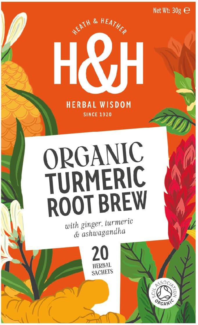 Heath & Heather Organic Tumeric Root Brew Teabags with Ginger, Apple & Cinnamon | 1 Pack of 20 Tea bags