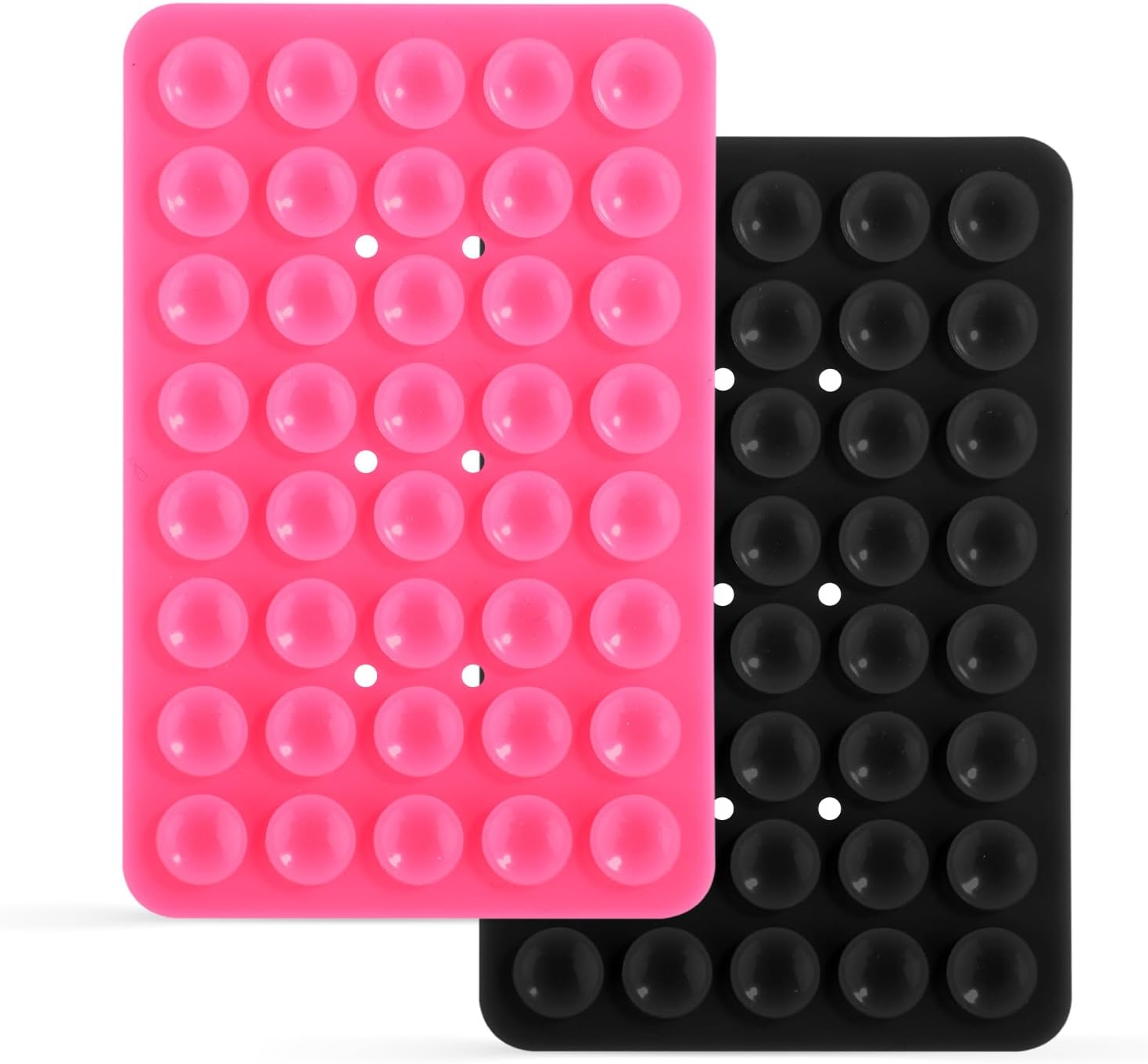 PEUTIER 2pcs Suction Cup Phone Mount, Double-sided Silicone Phone Holder with 40 Strong Suction Cups Fidget Toy Hands-Free Sticky Phone Grip for iPhone Android on Flat Surfaces (Pink, Black)