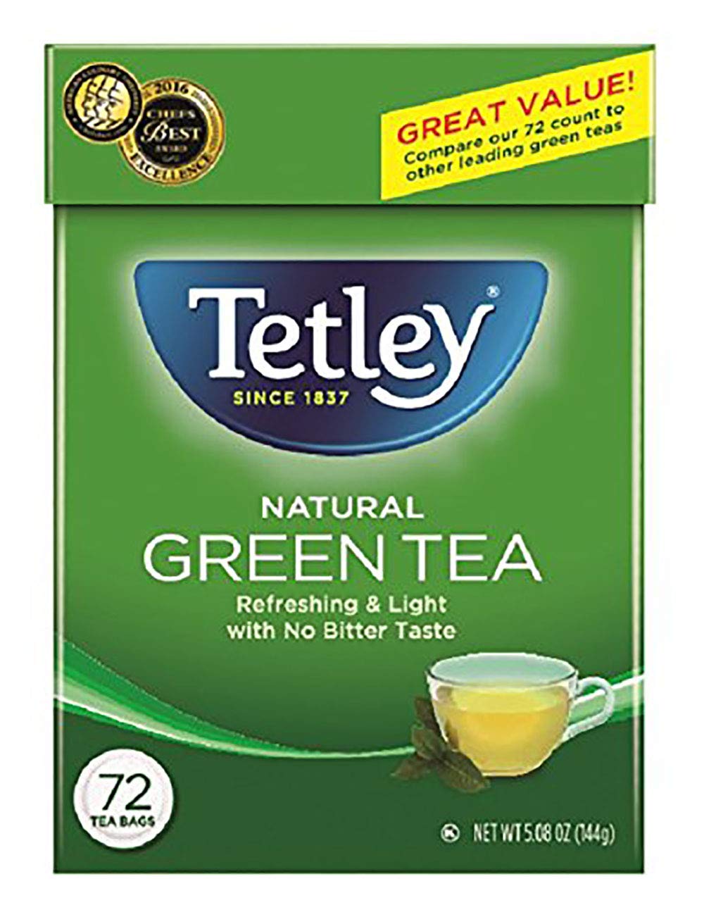 Tetley Green Tea, 72 Teabags (Pack of 6) (Packaging may vary)