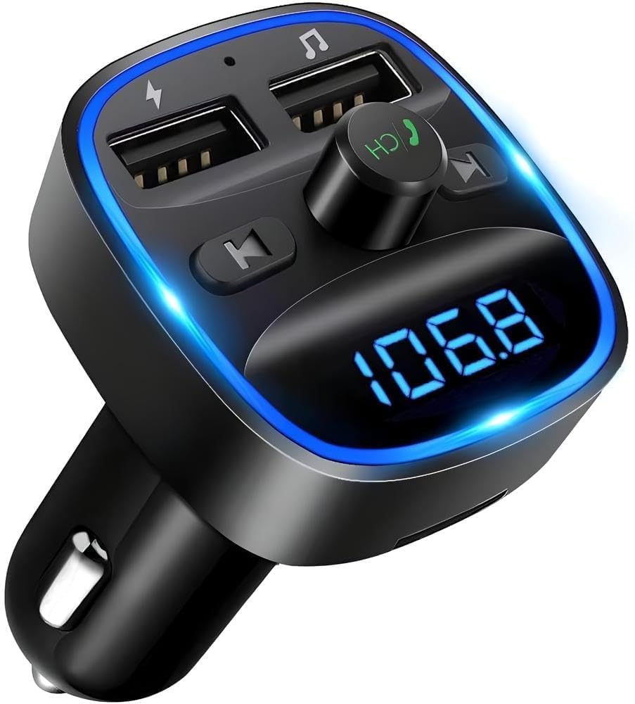 5.0 Bluetooth FM Transmitter for Car,Bluetooth Wireless Radio Adapter Car Kit with 2 USB Ports,Universal Car Charger,Wireless Radio Adapter Support TF Card & USB Disk,Hands-Free Calling