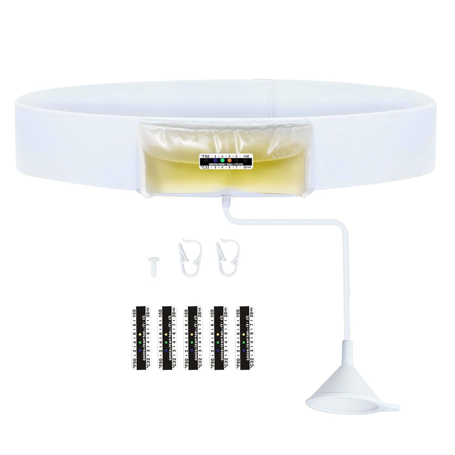 Urine Test Complete Kit - Concealed Urine Storage Belt,2 oz to 4 oz Sample Bag on Belt,Comfortable Concealed Belt with Temperature Strips and Silicone Funnel (Medium)