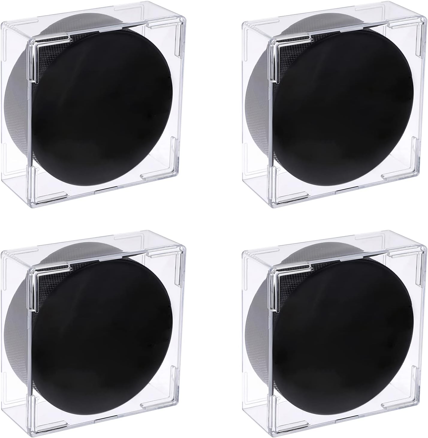 BTSKY 4 Pack Square Clear Stackable Hockey Puck Holder - Plastic Cube Ice Hockey Puck Box Display Case Memorabilia Display Storage Showing Storage Box Holder