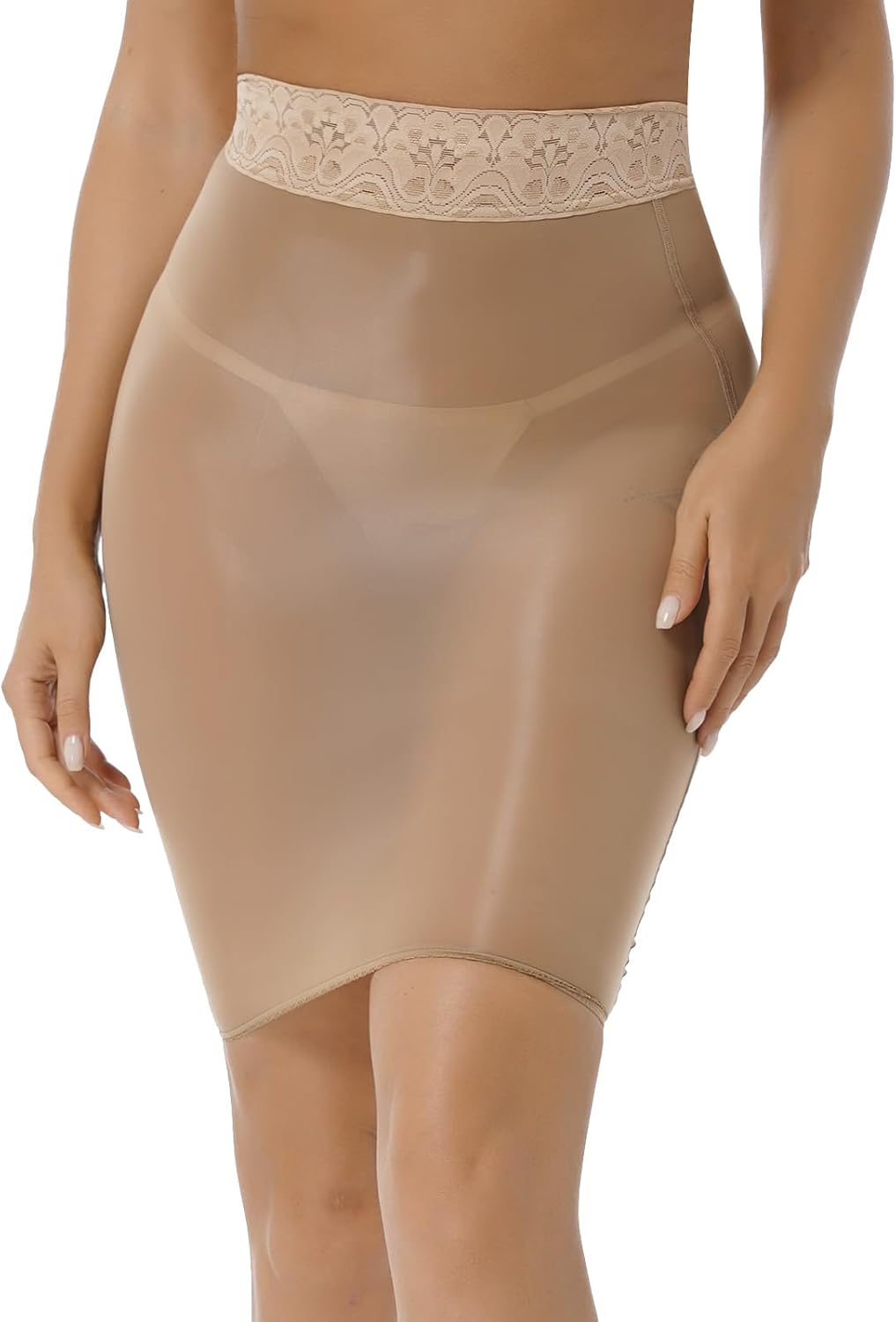 Women's Lace Trim Sheer Mesh Micro Mini Skirt See Through Half Slips Bodycon Pencil Skirt
