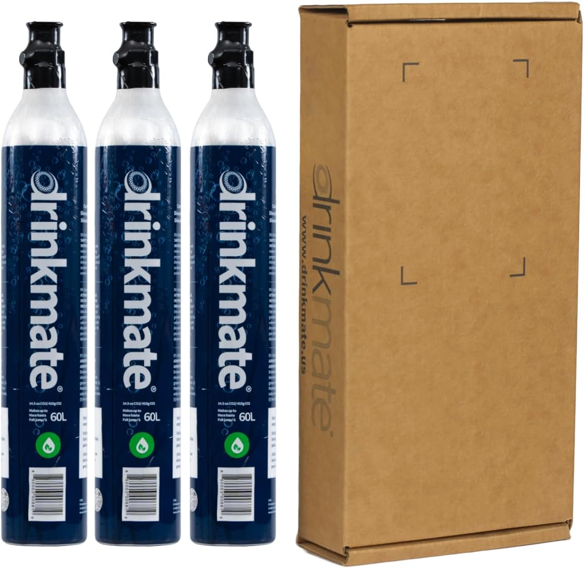 Drinkmate Threaded 60L CO2 Exchange Carbonation Cylinders, Compatible w/SodaStream (Screw-In), Aarke, Ninja Thirsti, 14.5 Oz, Cartridge Gas Canister Refill (Set of 3)