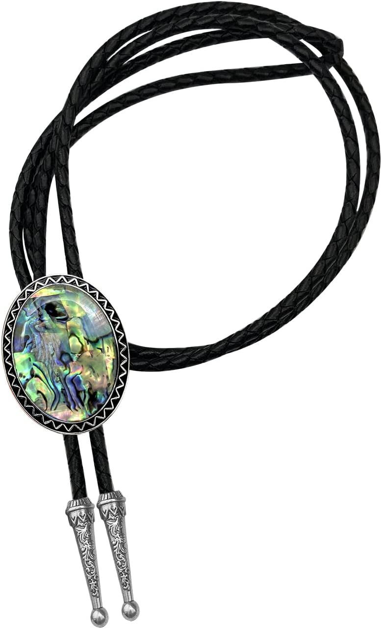 Stone Bolo Tie Native Western Cowboy Genunie Leather Bola Tie Necktie for Men Women