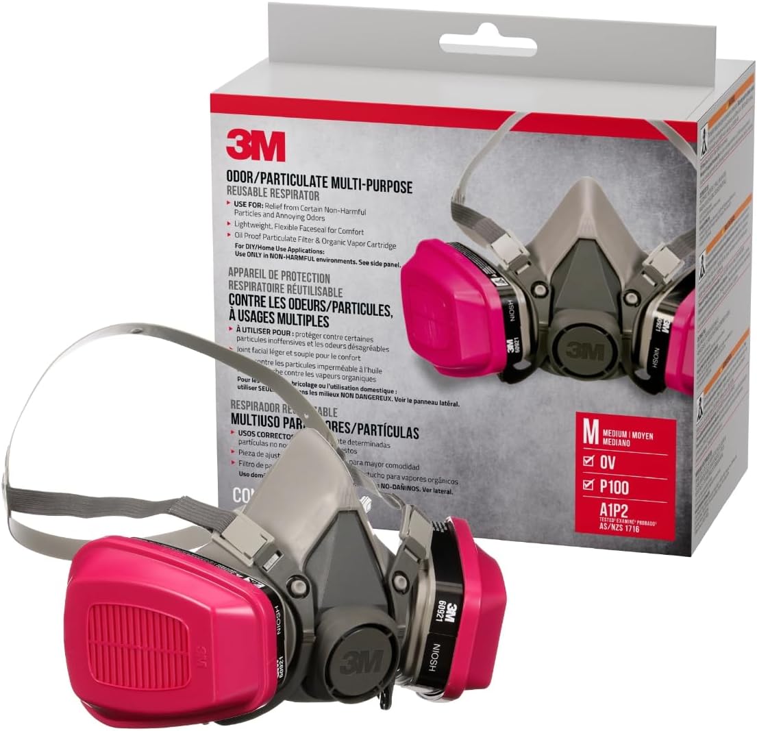 3M P100/OV Odor/Particulate Multi-Purpose Reusable Respirator 65021, NIOSH-APPROVED Organic Vapor Cartridge, Medium
