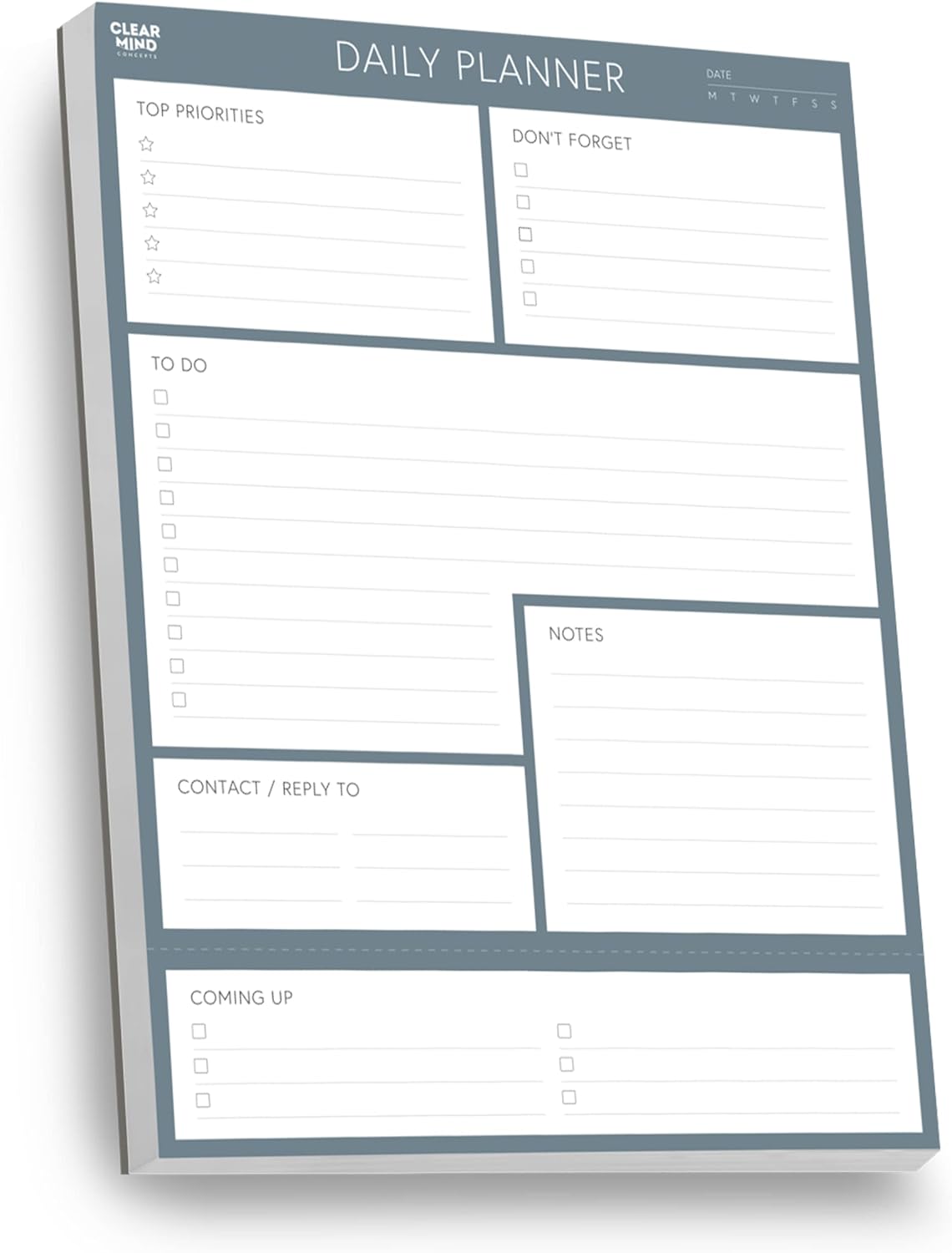 Daily Planner Notepad by Clear Mind Concepts - 100 Tear-Off Sheets, Undated To-Do List Pad, Thick 120gsm Paper for Productivity & Task Organization - Desk Planner for Home, Work & Office (5.6” x 8.3”)