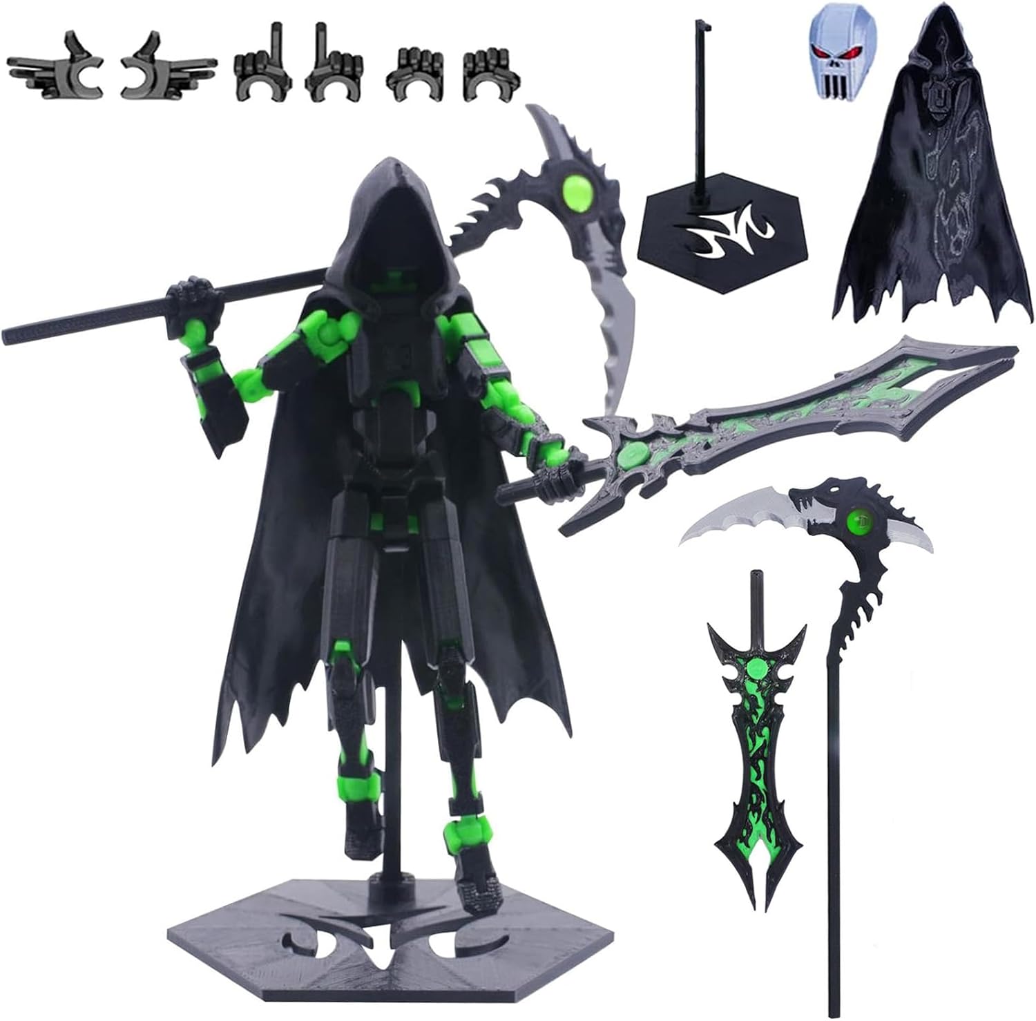 TZMFHD T13 3D Printed Titan 13 Action Figure - Reaper Cloaked Multi-Jointed Robot Toy, Game Lover Desktop Decoration (Black, Green)