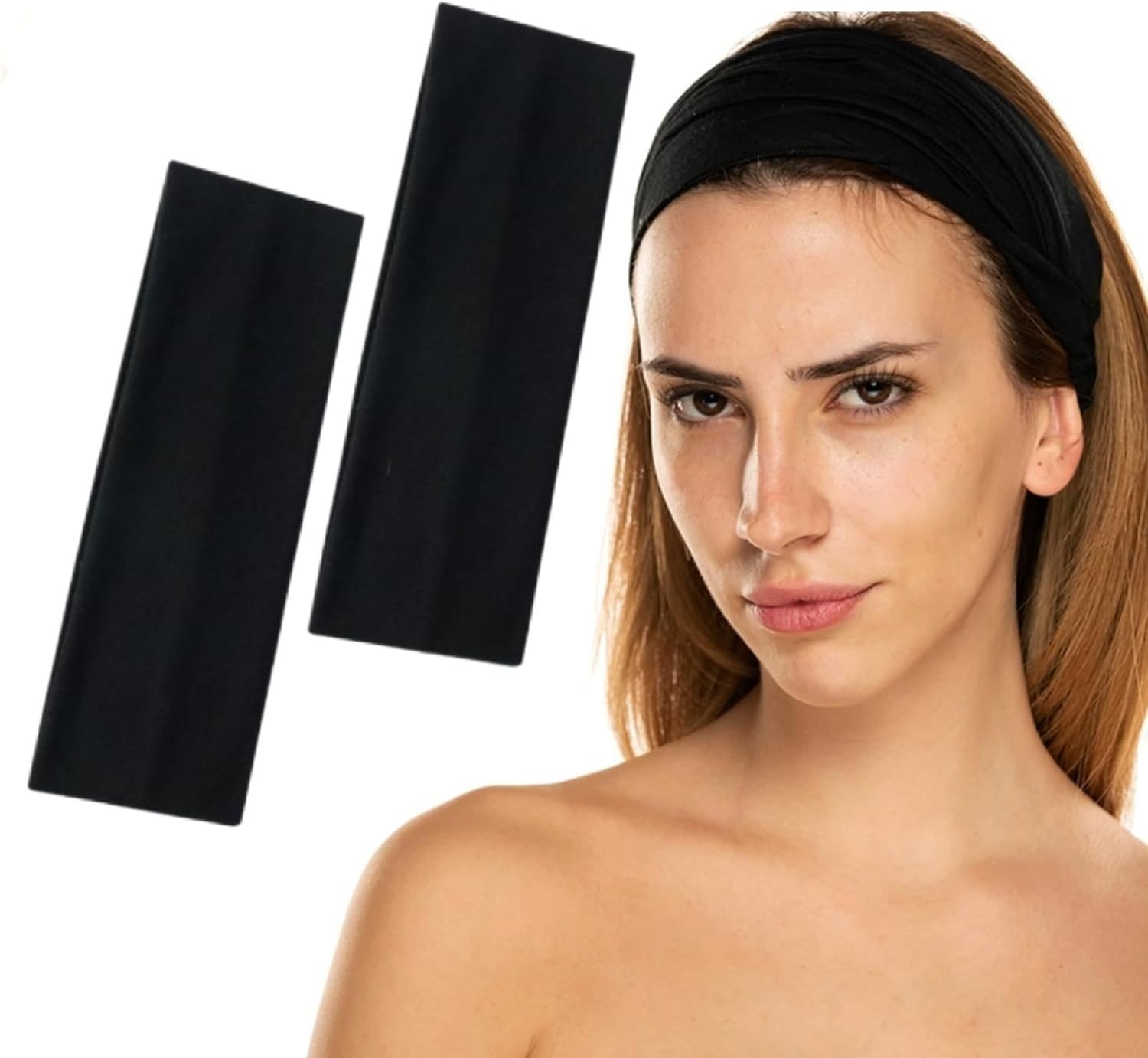2 PCS of 7 cm Unisex Headbands for women’s hair – Stretchy Head Band for doing Workout, Yoga, Makeup, Running Headband - Breathable Hair Band for Sweat-Wicking (Black)