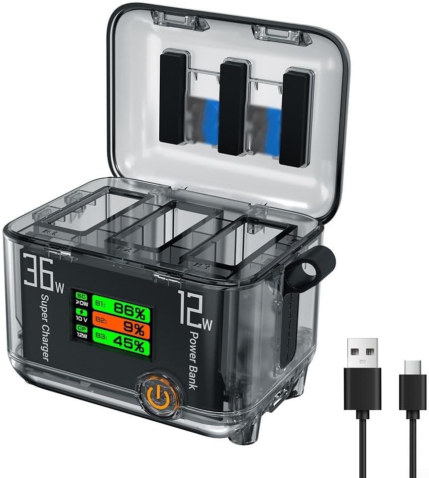 Feegow 36W Fast Charging Station Hub for DJI Action 5Pro, 2-Way Fast Charger Battery Charging Box With 1.14" LCD Display, Fit for Osmo Action 5