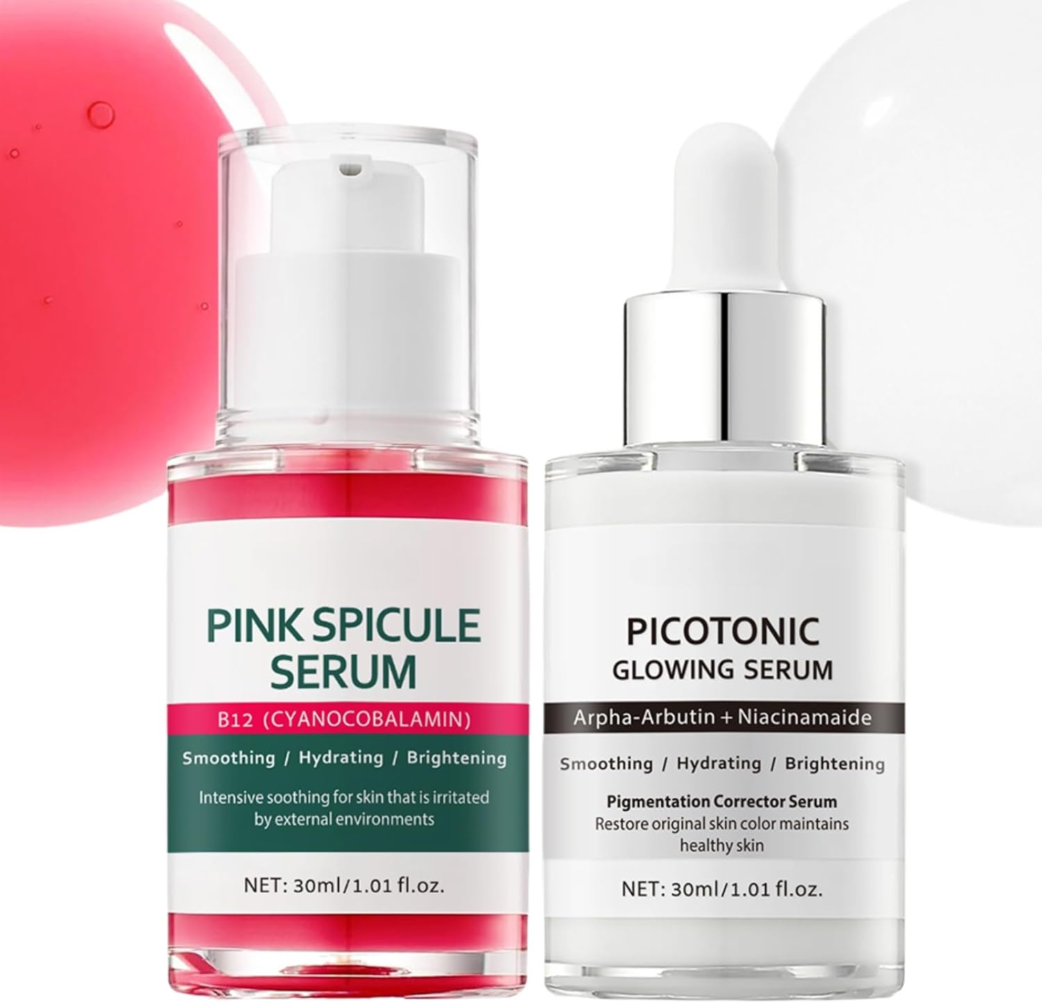 2PCS Cyano Pink Spicule Serum + Picotonic Glowing Ampoule Duo - Pore & Spot Skin Care Set - Korean Skin Care Face Serum - Shrinks Pores & Fades Blemish Marks & Boosts Collagen for Smooth