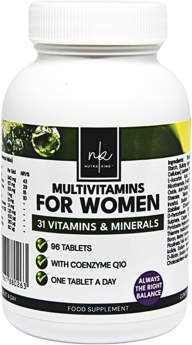 NutraKing Multivitamin Tablets for Women - 31 Multivitamins for Women with Minerals, Vitamins A, B, C, D, E, K, Iron and CoQ10, Easy to Swallow Vitamin Pills (96 Capsules (Tub))