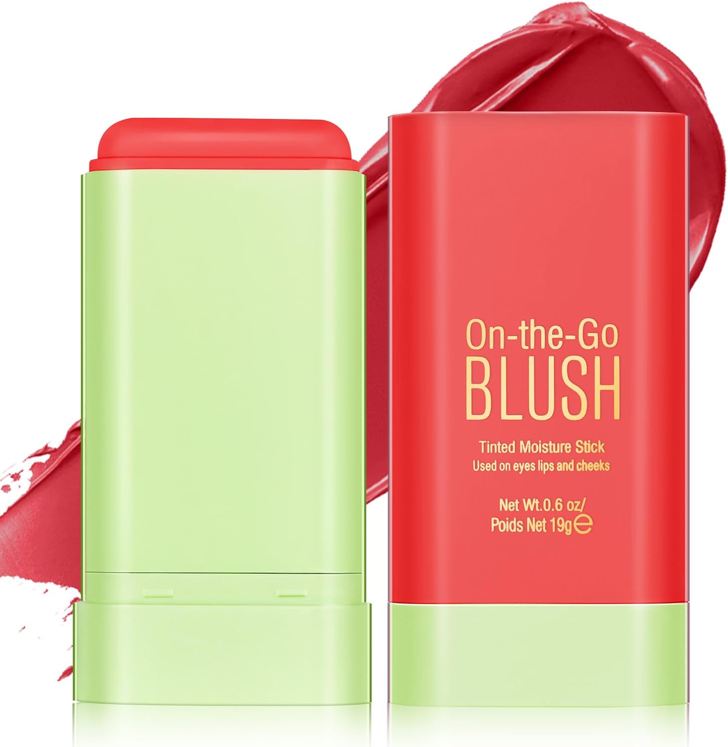 LOPHE 3 in 1 Blush Stick for Cheeks Lips Eyes, Long Lasting Lipstick Blusher Stick, Waterproof Lightweight Cream Blush, Moisturize and Blendable Blushers for Women Girls Cheeks Makeup (Hot Red)