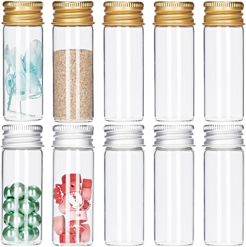 SUNNYCLUE 40Pcs Mini Glass Jars 12ml Tiny Jars with Aluminum Screw Caps Mini Glass Vials Small Glass Bottles Test Tube Glass Message Sample Bottle for Wedding Party Favors Decoration DIY Crafts