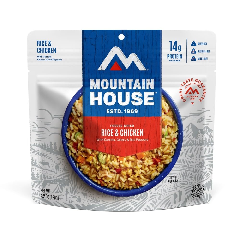 Mountain House Rice & Chicken | Freeze Dried Backpacking & Camping Food | Gluten-Free | 2 Servings