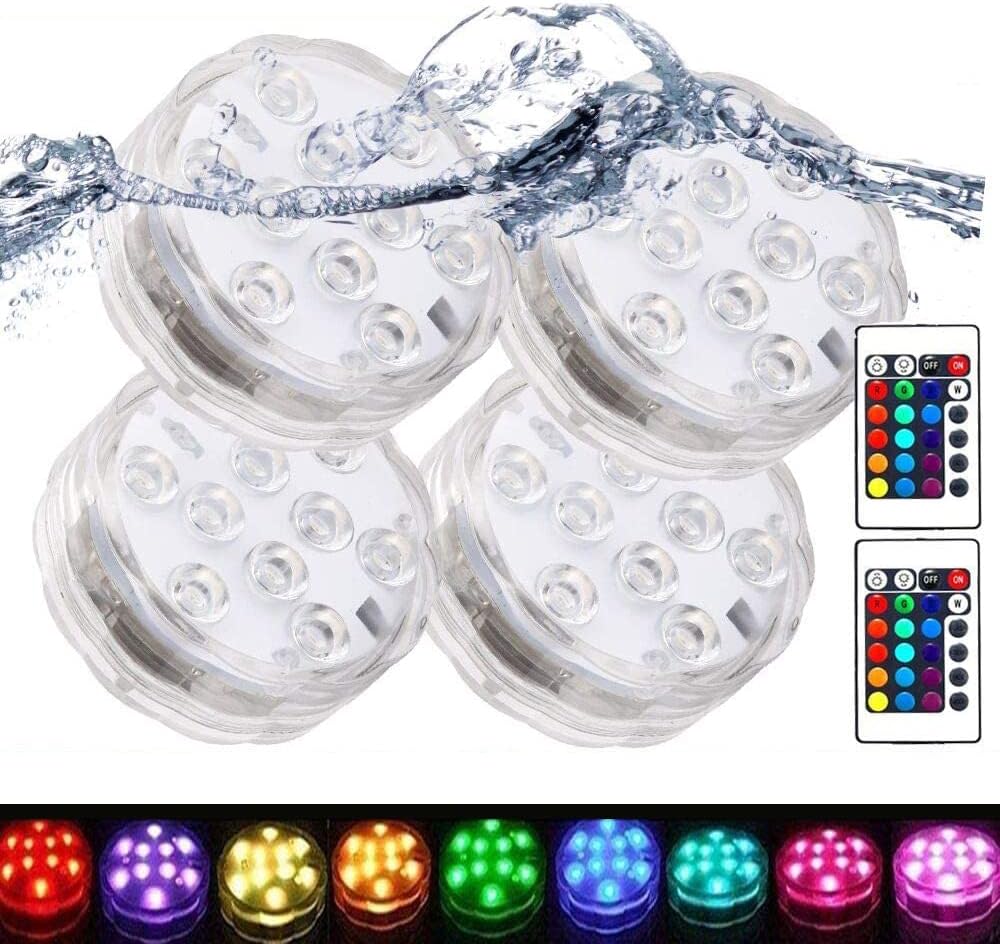 SHYMERY Submersible LED Lights with Remote, Underwater LED Lights Decorations, Pack of 4,Color swappable LED Light Pad Battery Operated, for Fountain,Pond, Pool,Pumpkin Halloween Decoration