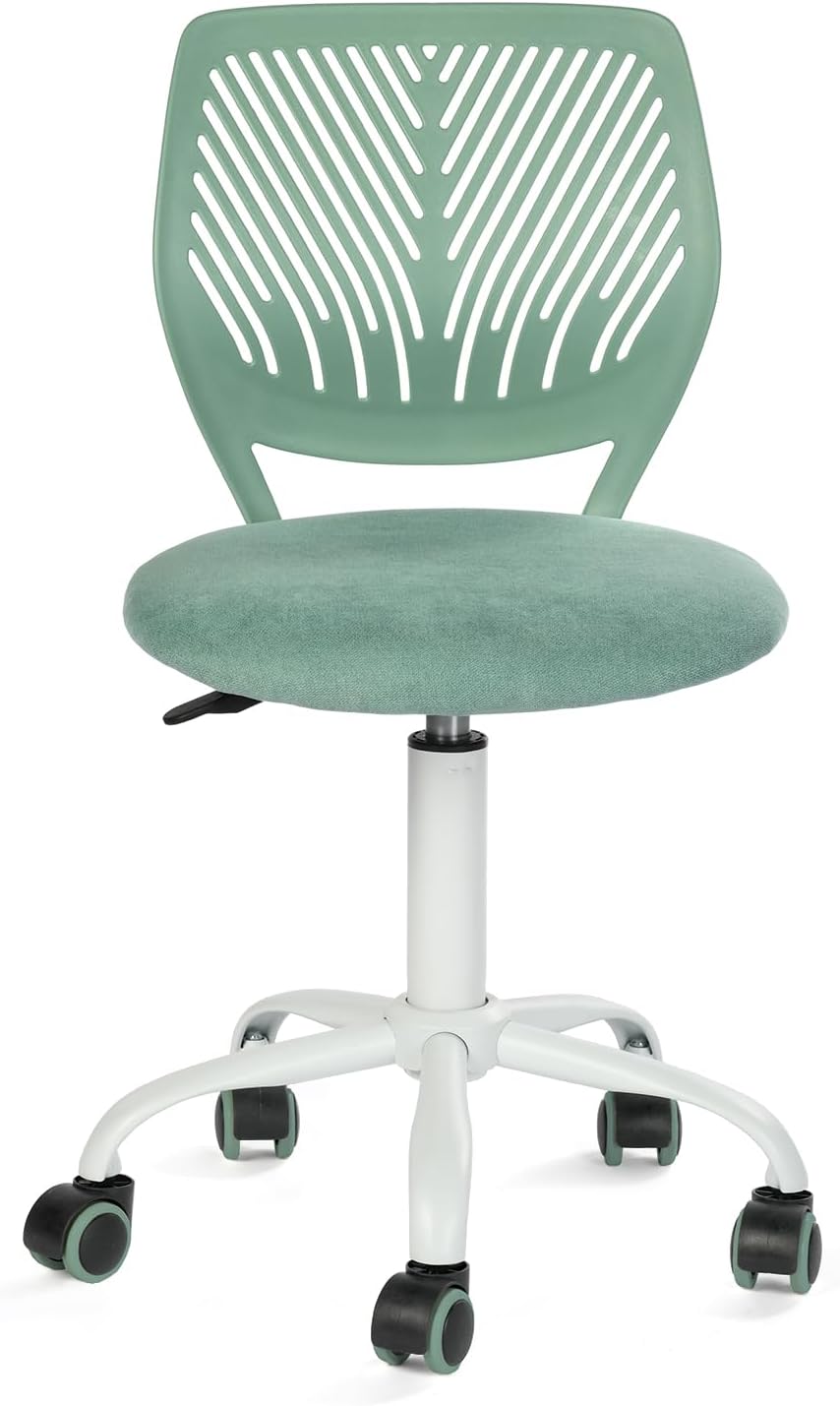 Homy Casa Desk Chair Linen Fabric Seat Ergonomic Swivel Task Chair without Armrest Adjustable Height Office Chair Home Office for Kids Teens, Cactus Green