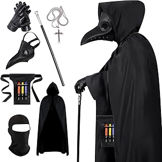 Scary Halloween Costumes for Women or Men, Renaissance Dress Plague Doctor Mask, Plague Doctor Costume 8 Piece Set