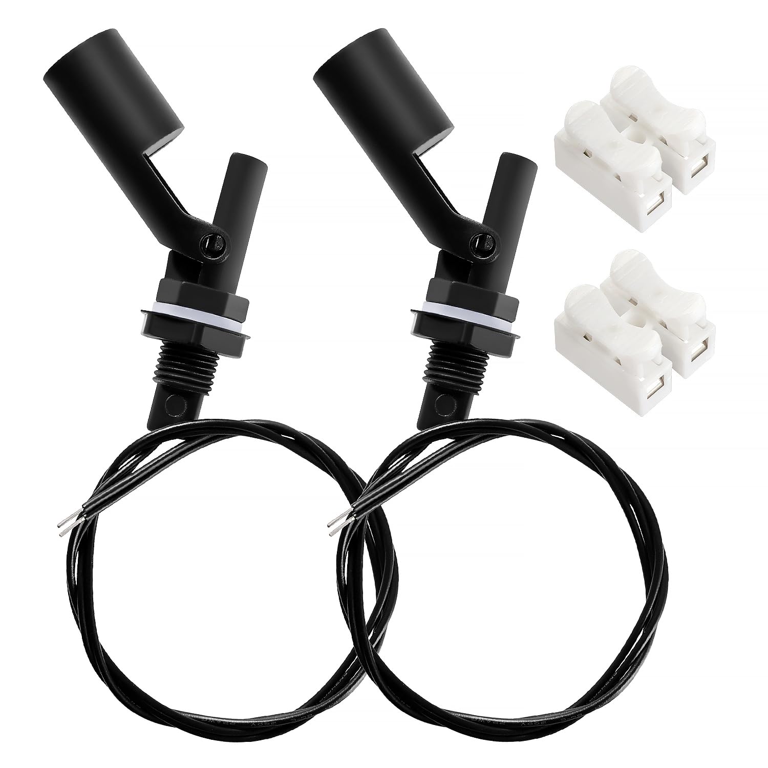 2 PCS M12 10W Water Liquid Level Sensor, Horizontal Float Switch, PP Side-Mounted Water Level Sensor Controller, with Spring Wire Connectors, for Fish Tank Pool, Black