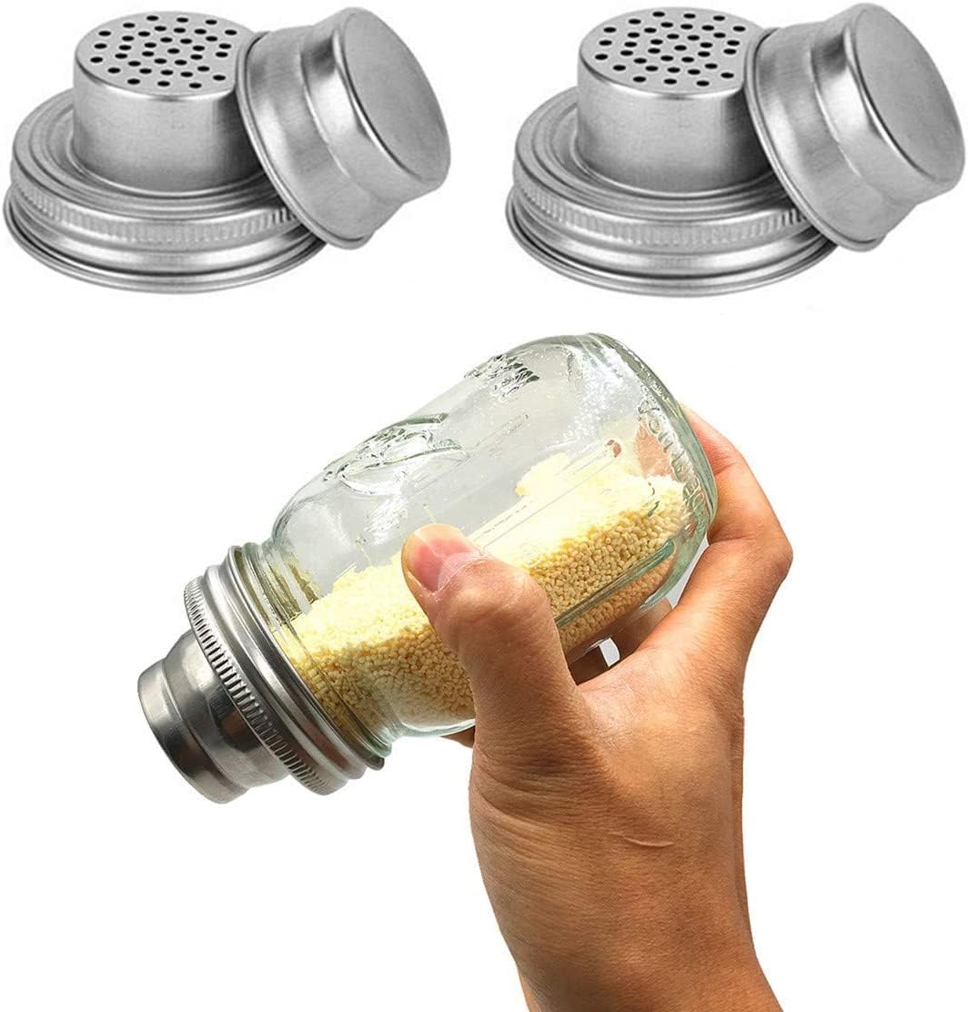2 Pack Mason Jar Shaker Lids 304 Stainless Steel with Silicone Seals for Mix Spices Dredge Flour Sugar Salt Peppers and Any REGULAR MOUTH Mason Jars Canning Lid