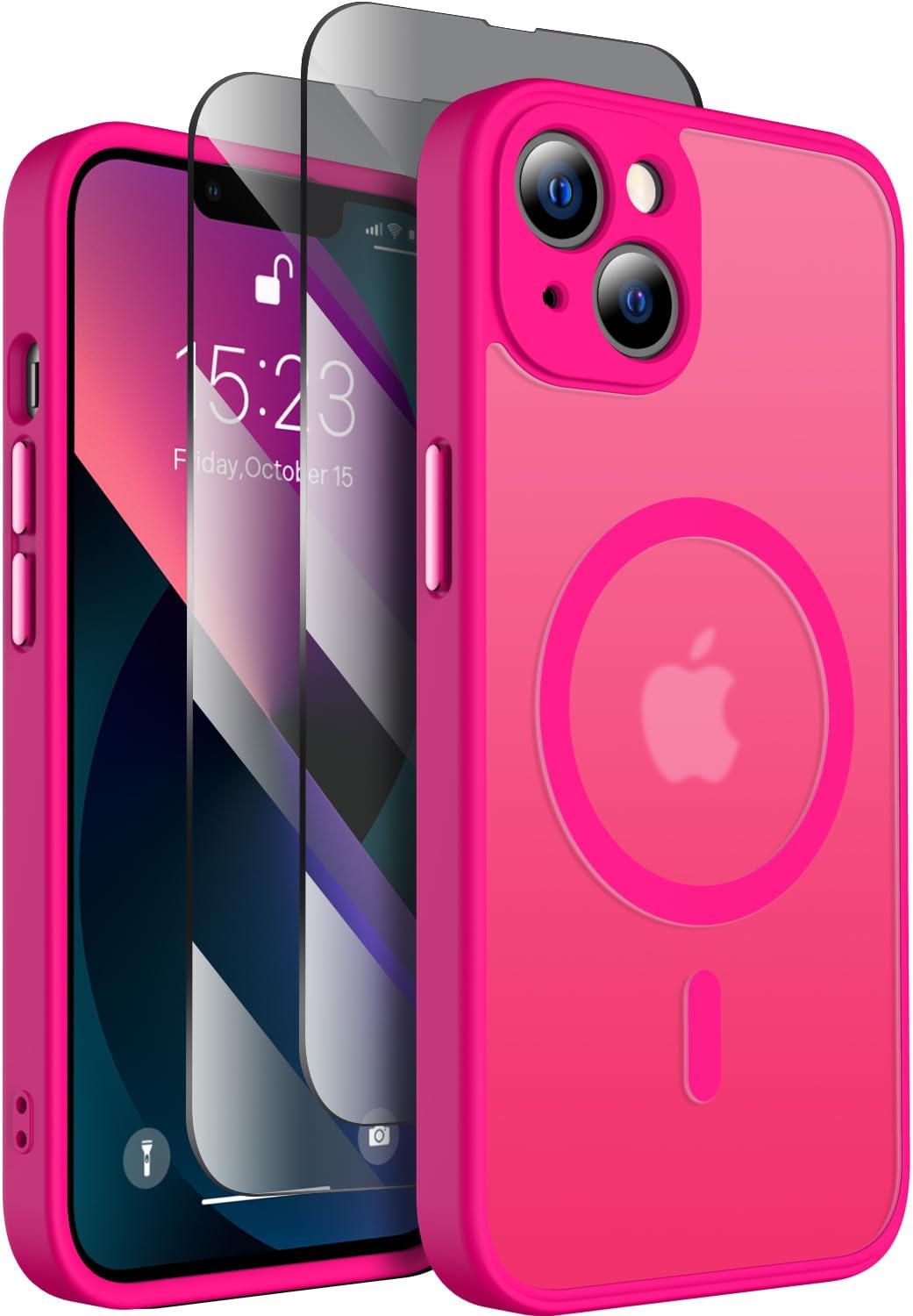 SEXYMOM Magnetic for iPhone 13 Case with Privacy Screen Protectors X2 - Upgraded Camera Protection - Compatible with Magsafe,21ft Drop Tested,Slim Fit Translucent Matte Phone Case - Hot Pink