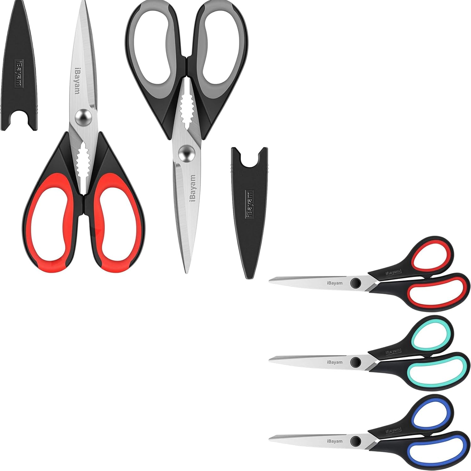 iBayam Kitchen Scissors - All Purpose Heavy Duty Meat Poultry Shears, Dishwasher Safe Food Cooking Stainless Steel Utility Shears