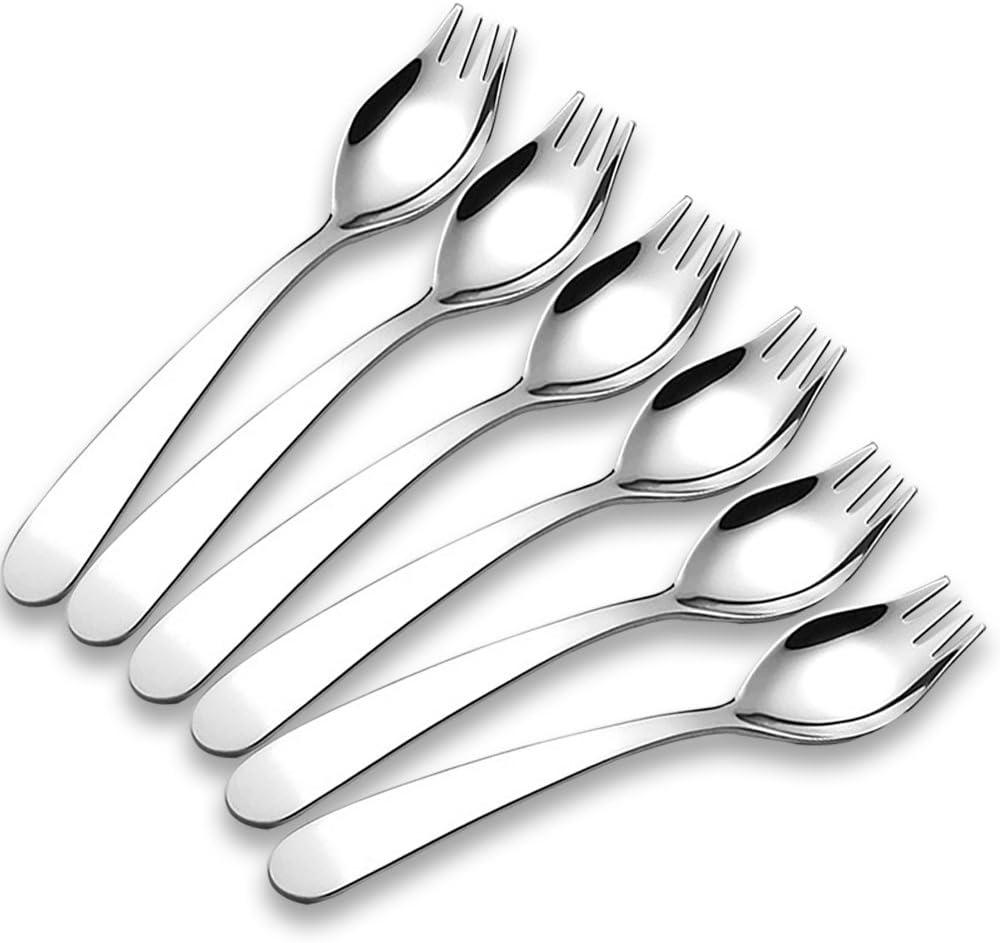 6-Pack Mini Stainless Steel Sporks, Back to school lunch supplies Fruit Appetizer Dessert Salad Flatware Set, 5.9-Inch Long(S)