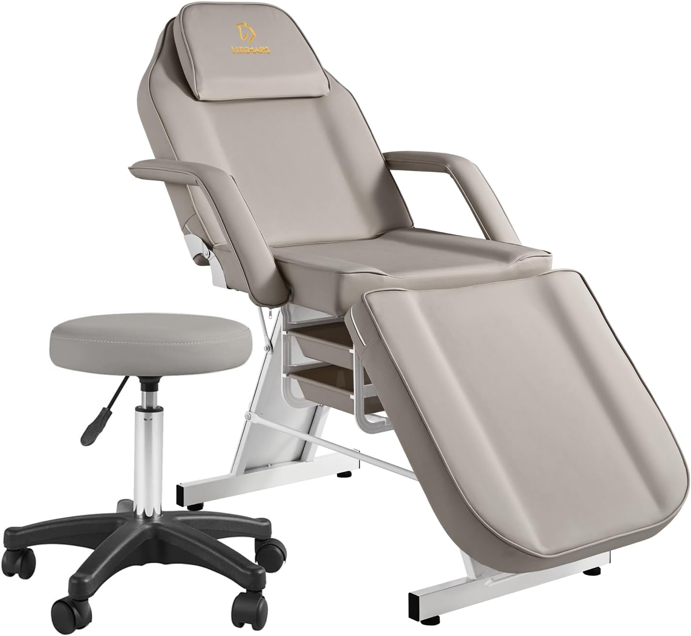 Facial Chair,73″ Tattoo Chair for Client,3-Section Adjustable Massage Table with Stool,Multipurpose Beauty Beds Salon Equipment for Esthetician,Tattooshop,Spa (Gray)