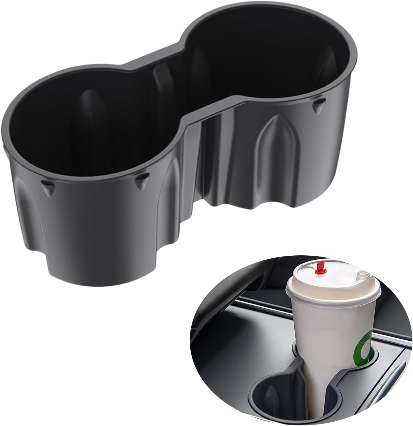 Center Console Cup Holder Insert for Tesla Model 3 & Model Y, Insert Drink Holder Car Cup Holder, Anti-Spill Silica Gel Drink Holder Mats for All-Weather Protection (black)