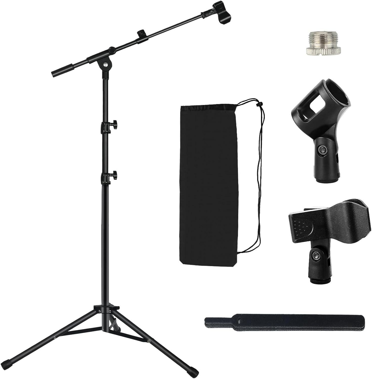 Lemxadd Tripod Mic Stand Floor Boom Arm for Blue Yeti SM58 SM57 SM48 Samson Q2U Fifine K6 K688 AM8, Floor Microphone Stand with Carrying Bag, 3/8" to 5/8" Adapter, 2 Mic Clips and Cable Ties