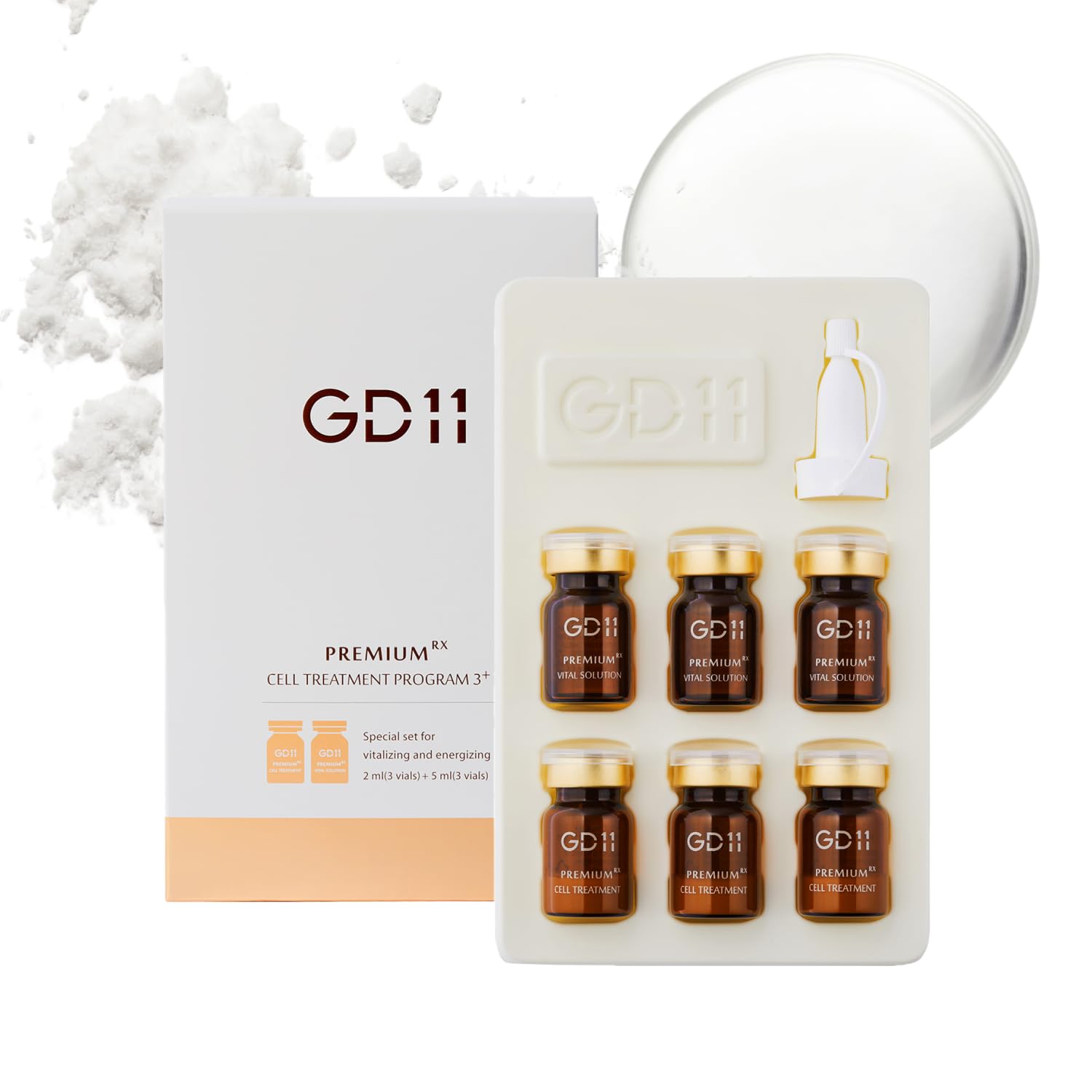 GD11 Exosome Ampoule Set, Freeze-Dried Powder 0.07 fl oz + Moisture Activator 0.17 fl oz, Firm-Looking Skin & Even Tone, K-beauty Glass-Skin Glow, 3 Pairs (50,000ppm Exosome Powder + Activator)