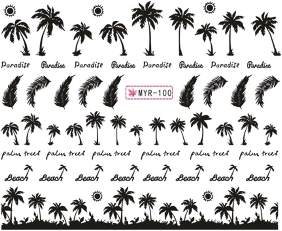 Sbyhbhyds 2 Pcs Tropical Palm Tree Nail Stickers Decals, Beach Ocean Art Foil Nail Transfer Decal,Waterproof DIY Manicure Tips Decor,Women Girls Party Proms Nail Sticker Supplies Accessories