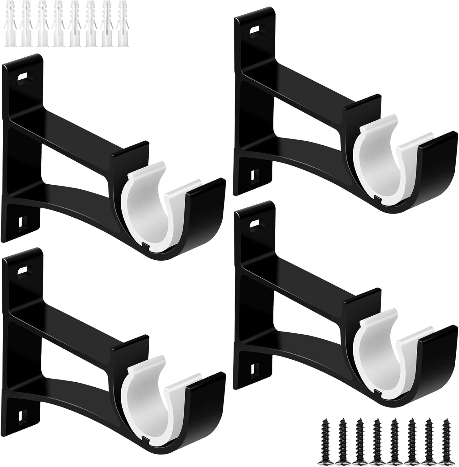 Curtain Rod Brackets, Black Single Heavy Duty Aluminum Alloy Wall Mount Curtain Rod Holders 4 Pack