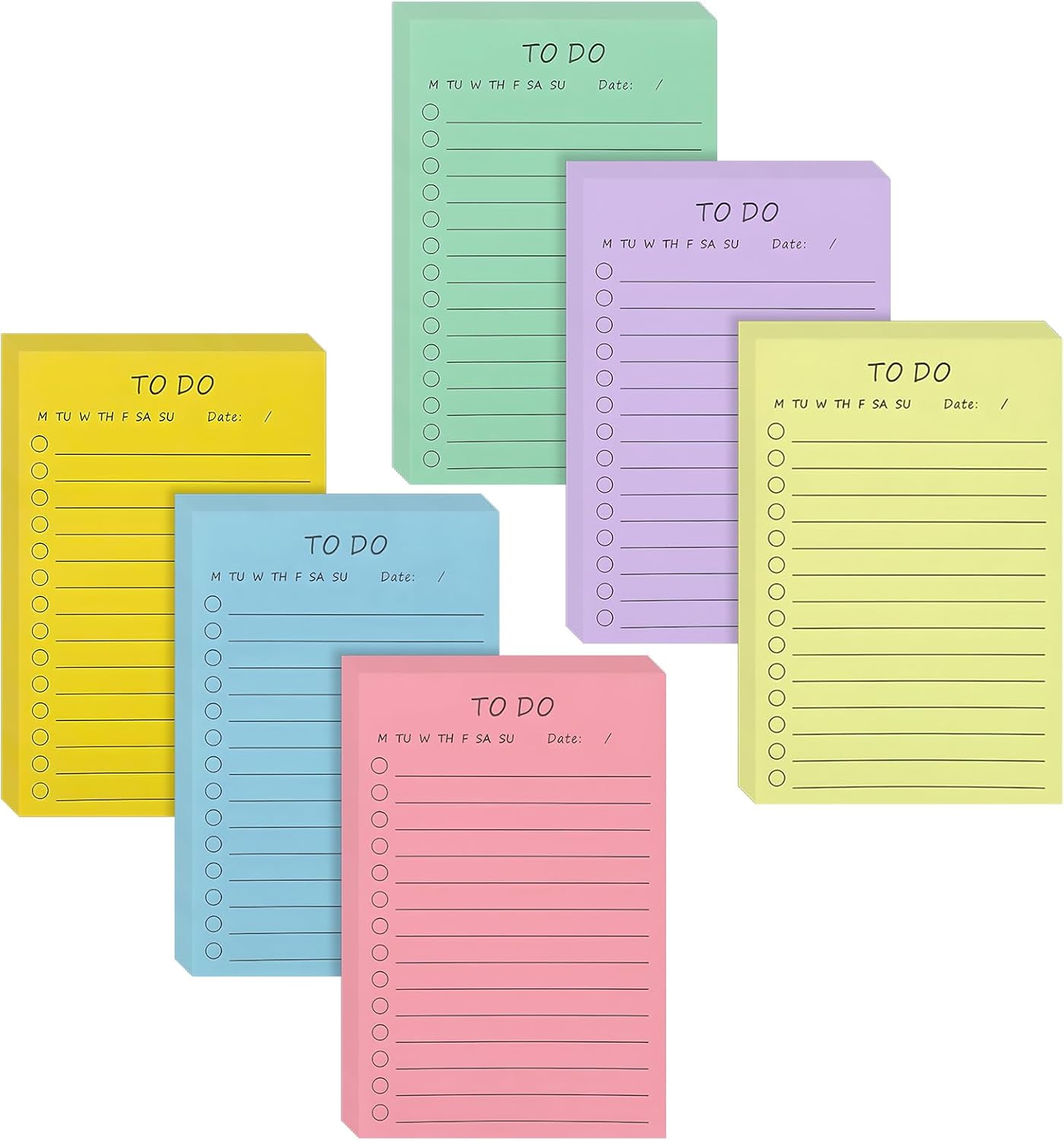 6 Pack to Do List Pad, Self-Stick Sticky Notes, Colorful Sticky Notes Pad with Lines,Note Taking Memo Pad, Stationery Supplies for Office, Home, School, Meeting (300 Sheets,15x10cm)