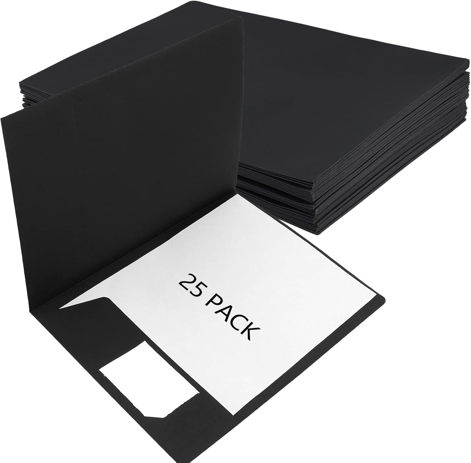 25 PCS A4 Pocket Folders with Business Card Slot, Black Square Cut File Organizer for Office, Restaurant, Home - Presentation Style