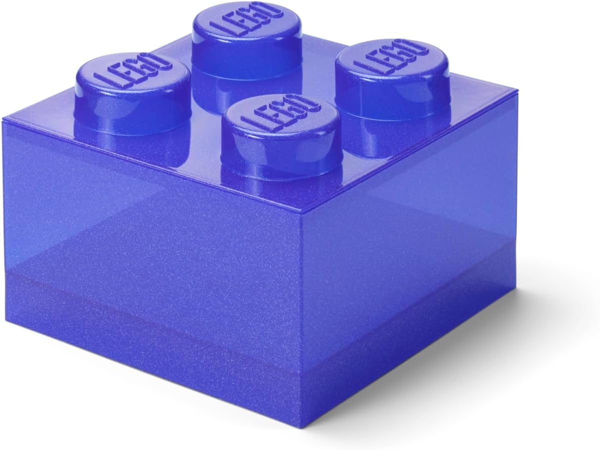 Room Copenhagen LEGO Storage Brick 4 Knobs Glitter Violet - Stackable Plastic Storage Box with Lid for Kids and Adults Desk Organizer and Toy Box