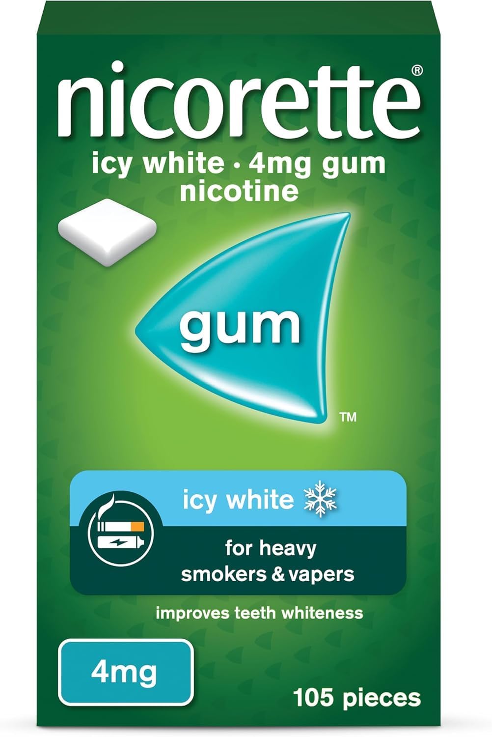 Nicorette Icy White 4mg Gum (105 Pieces), Discreet Stop Smoking and Stop Vaping Aid to Help you Quit For Good, Tackle Cravings and Withdrawal Symptoms, Nicotine Gum (Quit Smoking or Vaping)
