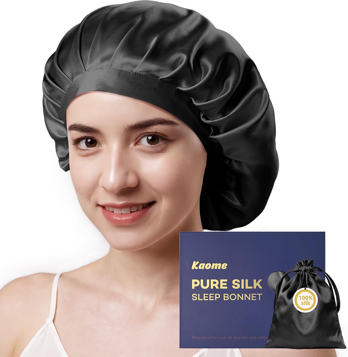 100% Mulberry Silk Bonnet for Sleeping Women, Large Double Layer | 22 Momme Real Silk for Long Curly Hair, Soft & Breathable, Smooth Hair & Anti Frizz, Adjustable Elastic Stay on Head, Pink
