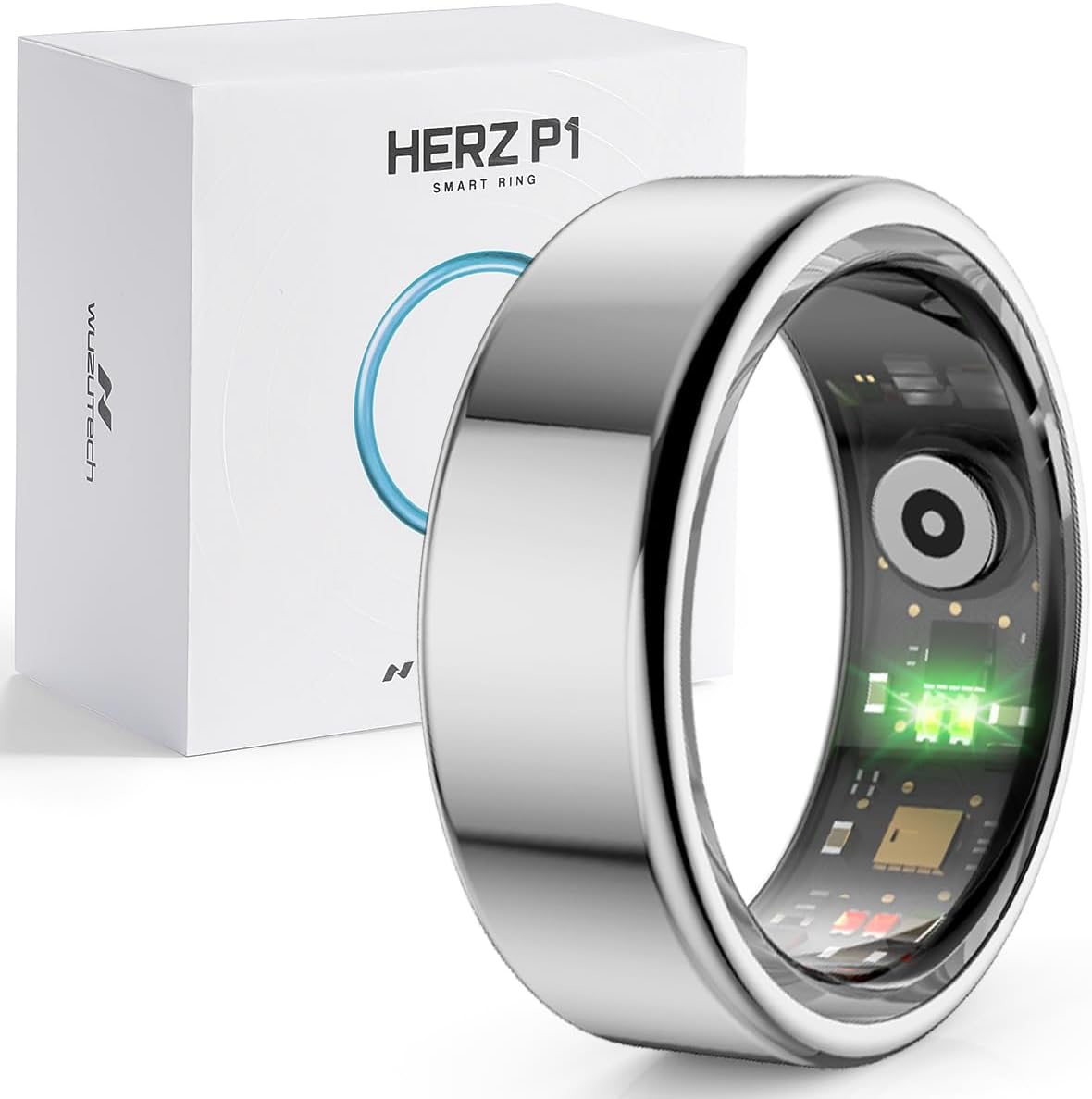 Herz P1 Smart Ring for Women & Men - (Size 9) 24/7 Health Metrics Fitness Ring, Tracks 20+ Biometrics, 6 Day Battery Life, Waterproof Stainless Steel, Free APP for iOS Android, No Subscription