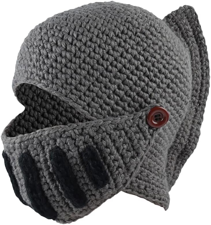 Roman Knight Helmet Winter Warm Hat Visor Crochet Knit Beanie Hat Mask Set Handmade Winter Knit Beanie Hat Winter Roman Knight Knit Hat Earflap Ski Hat Winter Knitted Hat Gladiator Mask Cap Adult Kids