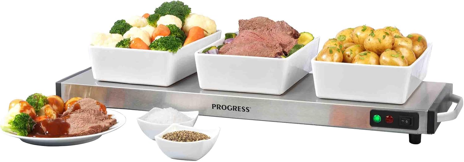 Progress Cordless Hot Plate, 60 x 20 cm Food Warming Tray, 1200 W | Up To 60 Minutes Warmth, 15 Minute Charge Time, Removable Power Cord, Cool Touch Handles, Non-Slip Feet, Plate Warmer Use