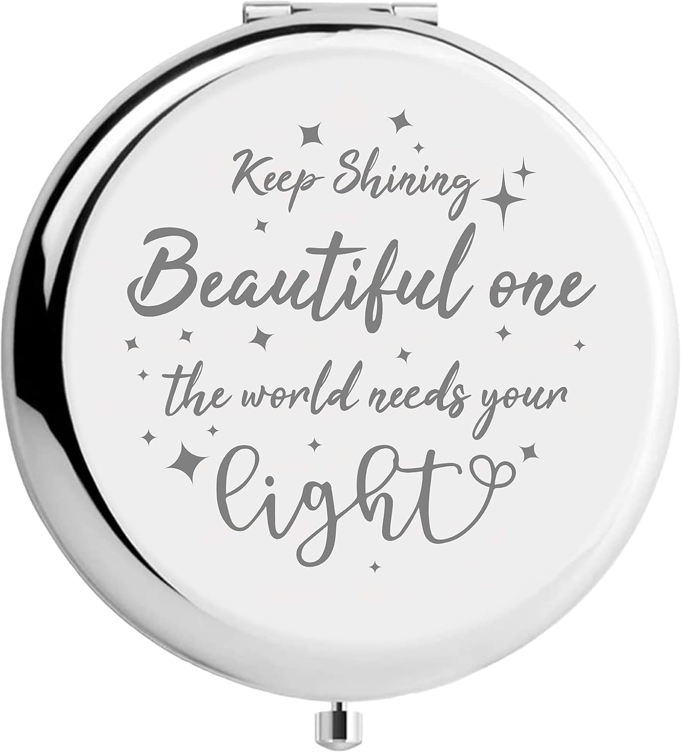 CREATCABIN Beautiful Compact Mirror Keep Shining Stainless Steel Encouraging Personalized Mini Makeup Pocket Travel Engraved Mirrors Silver for Friends Family Graduation Birthday New Year Gifts