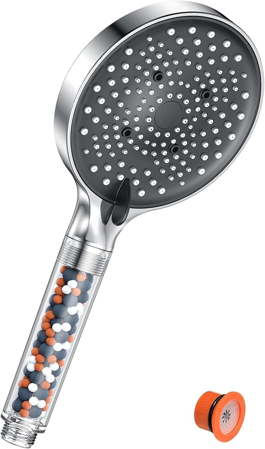 YEAUPR PRO 130mm Filter Showerheads,Powerful Flow with 6 Modes,High Pressure for Low Water Pressure,Water Softener Bath Showers Improve Skin Hair (Chrome+Black)