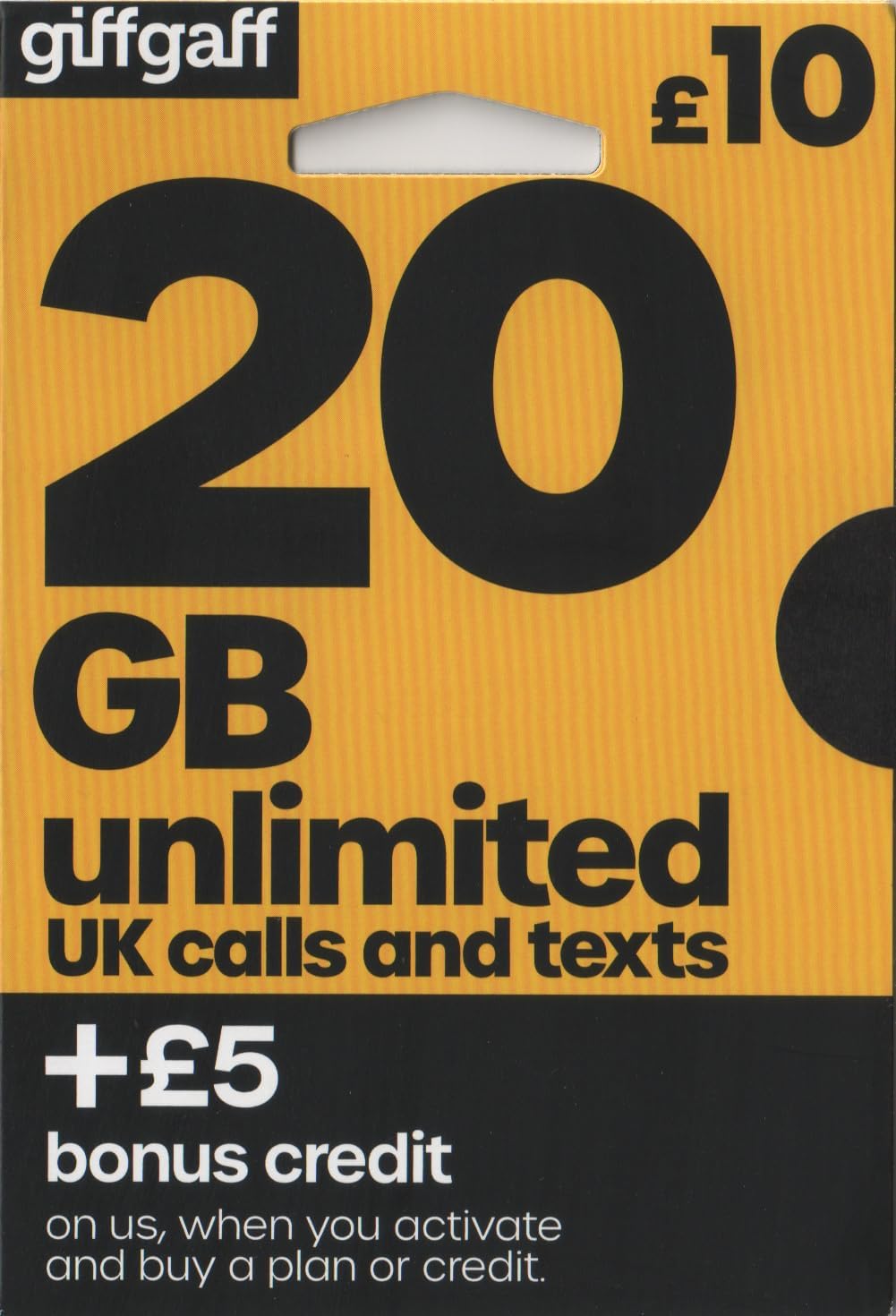 giffgaff 4G Trio/Multi Cut SIM Card with £5 credit. Unlimited Calls, Texts & Data. Fits iPhone 5S/6/6S/7 Plus/8 Plus/SE/X, Samsung Galaxy S7/S7 Edge/S8, Huawei, Nokia, Sony, LG & HTC Mobile Phones
